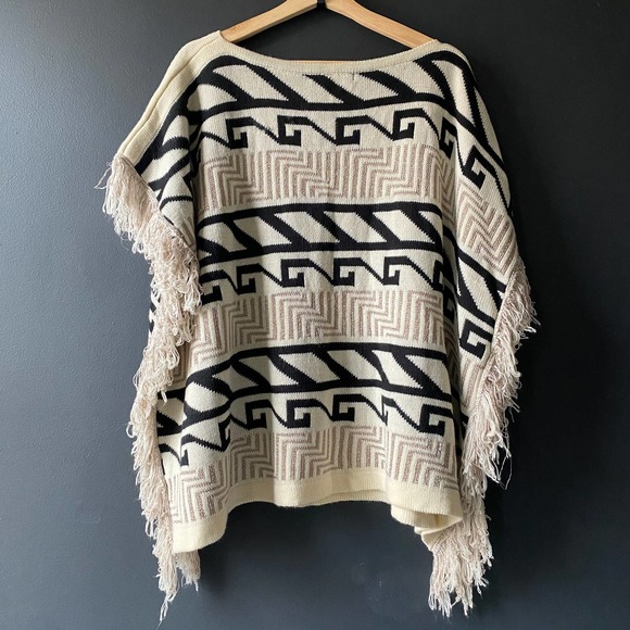 Walter Baker Alex Intarsia-knit Fringe Poncho Sweater NEW - Picture 7 of 10